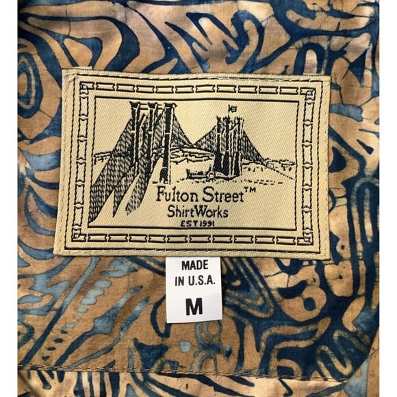 Fulton Street Hawaiian Men Medium Brown Button Short Sleeve Shirt Collar Aloha - Picture 8 of 8
